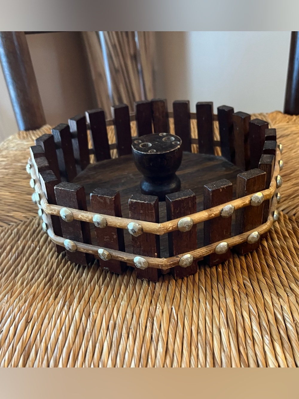 Vintage Mid Century Wooden Wishing Well Nut Bowl Basket 7.5”